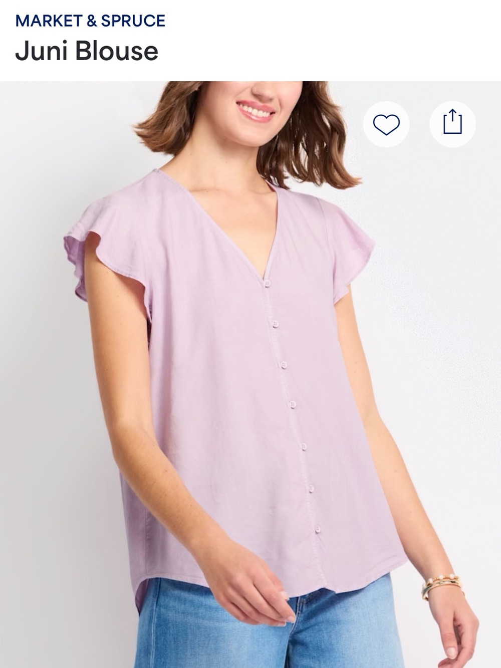 Lavender Button-Front Ruffle Sleeve Blouse - Picture 8 of 8